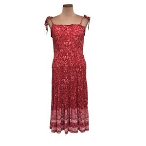 Francesca’s Collection Midi Dress Size Large Red Floral Print Bow Tie Strap